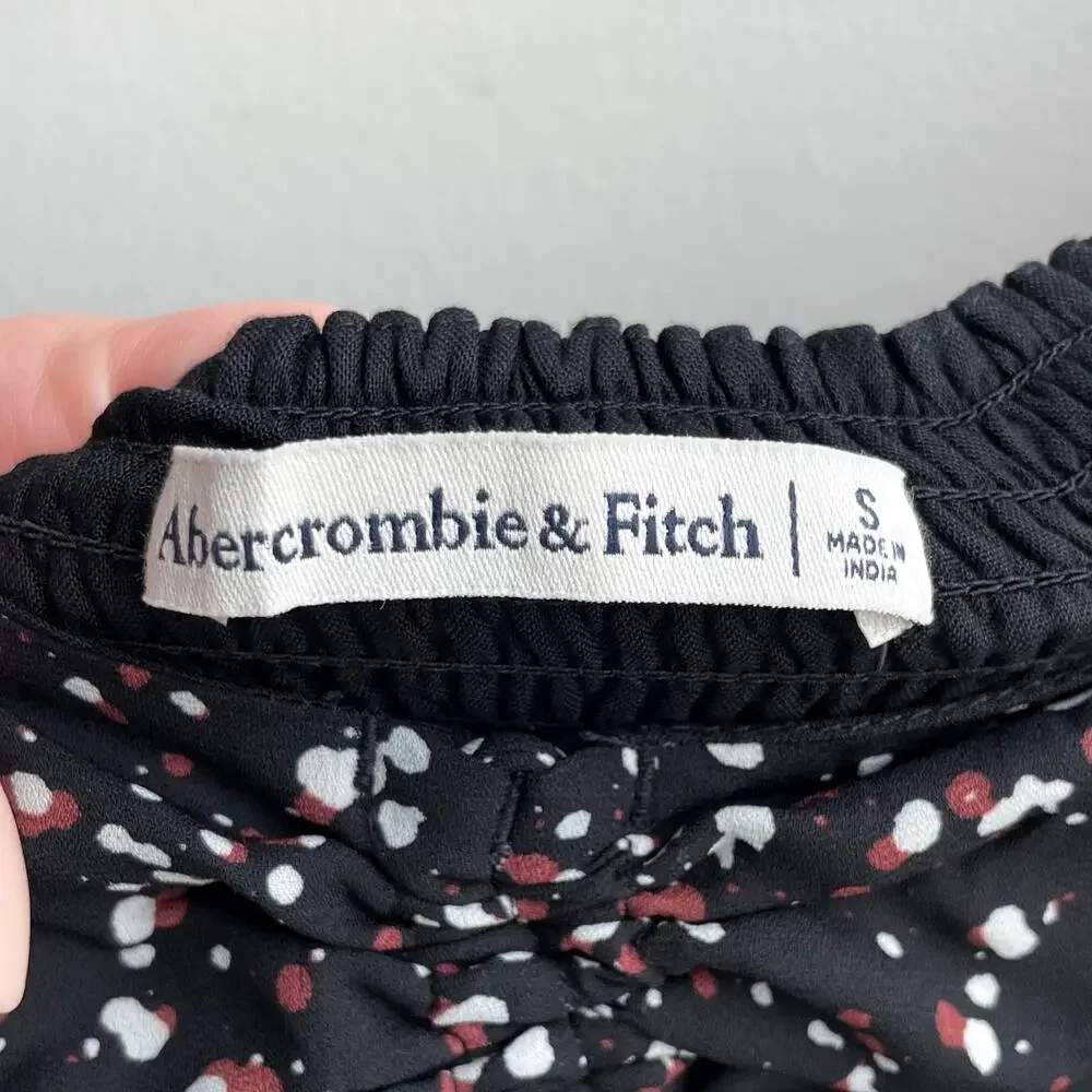 Abercrombie & Fitch Top Womens S Black Sweetheart Neck Speckled Tie Front NWT